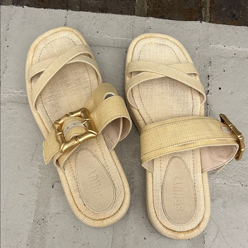 SCHUTZ Brown Sandals with Gold Accents - Size 10